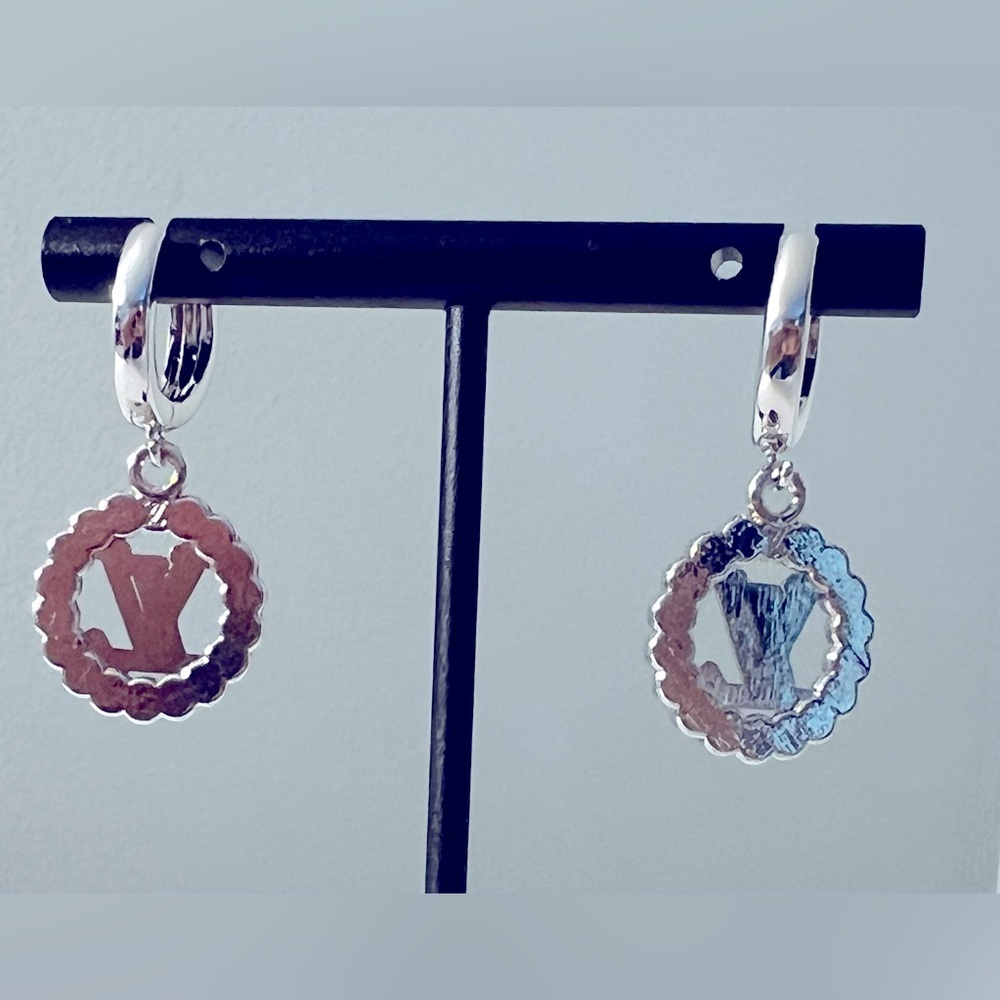 Silver and Black Crystal Dangle Charm Hoop Earrings - Picture 4 of 7